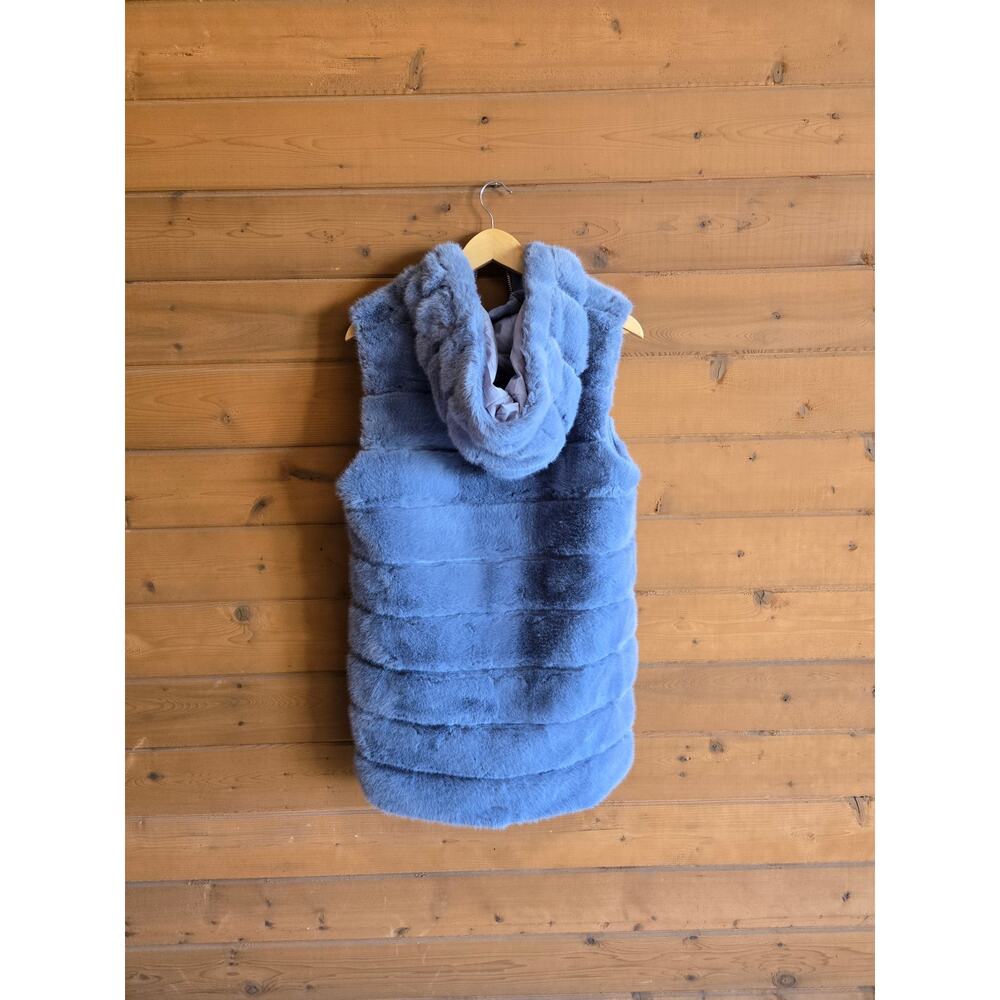 Jayley Gilet Vest Faux Fur Hooded Coat Blue OS Jacket Mini Dress Top Outerwear - Picture 4 of 5